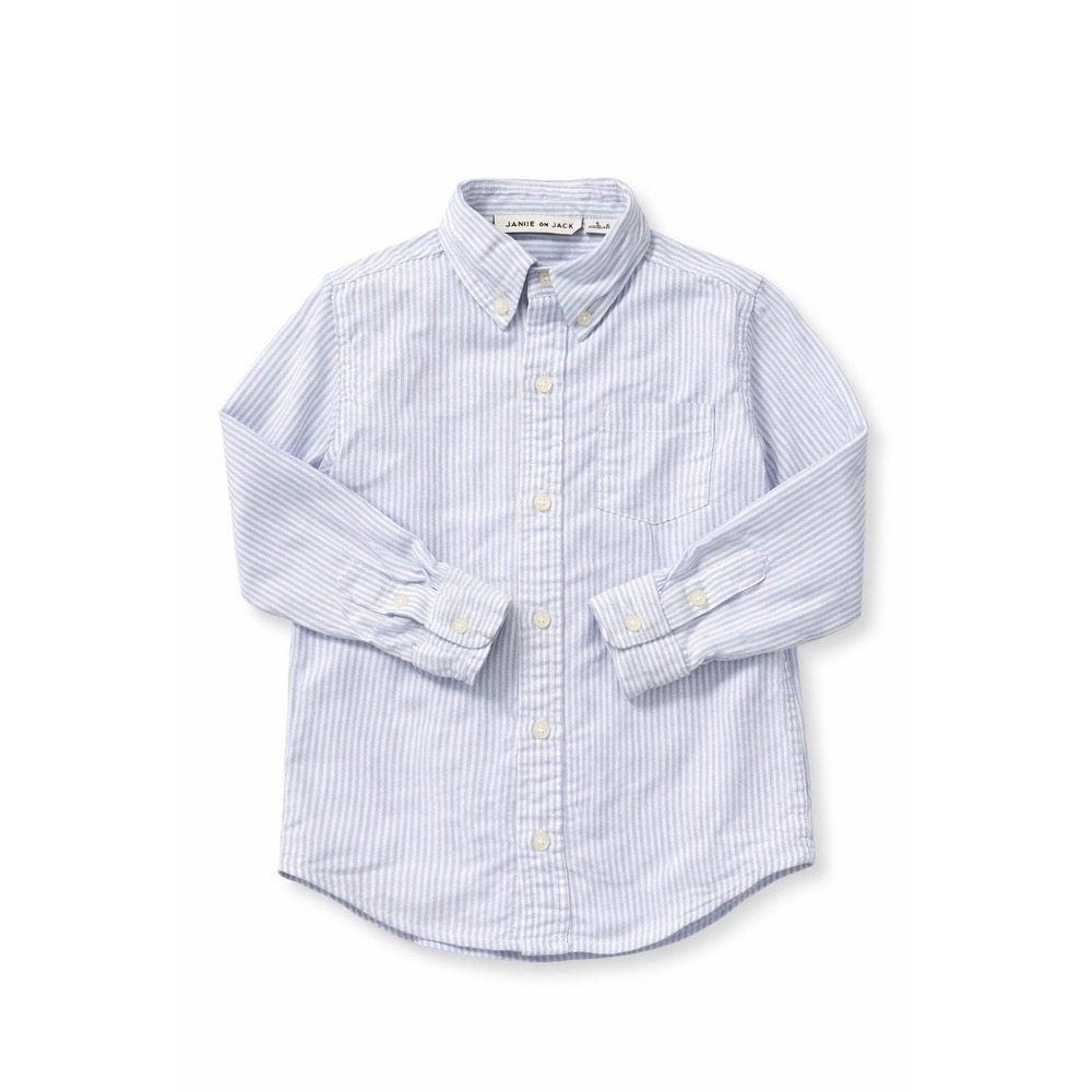 Janie and Jack Striped Button-Up Shirt Long Sleeve Boys Blue White Size 5